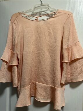 Ann Taylor Peach Ruffle Hem & Sleeve Blouse